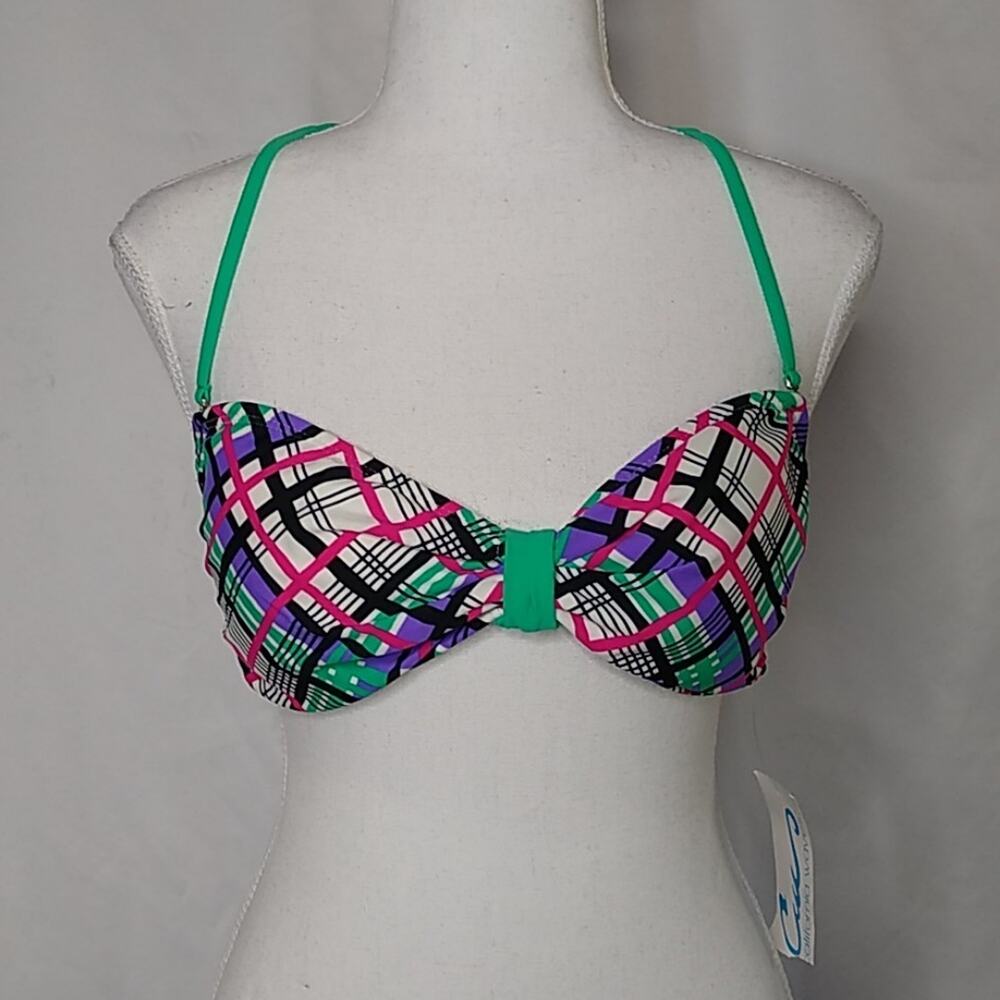 California Waves Plaid Multicolor Bikini Top XL
